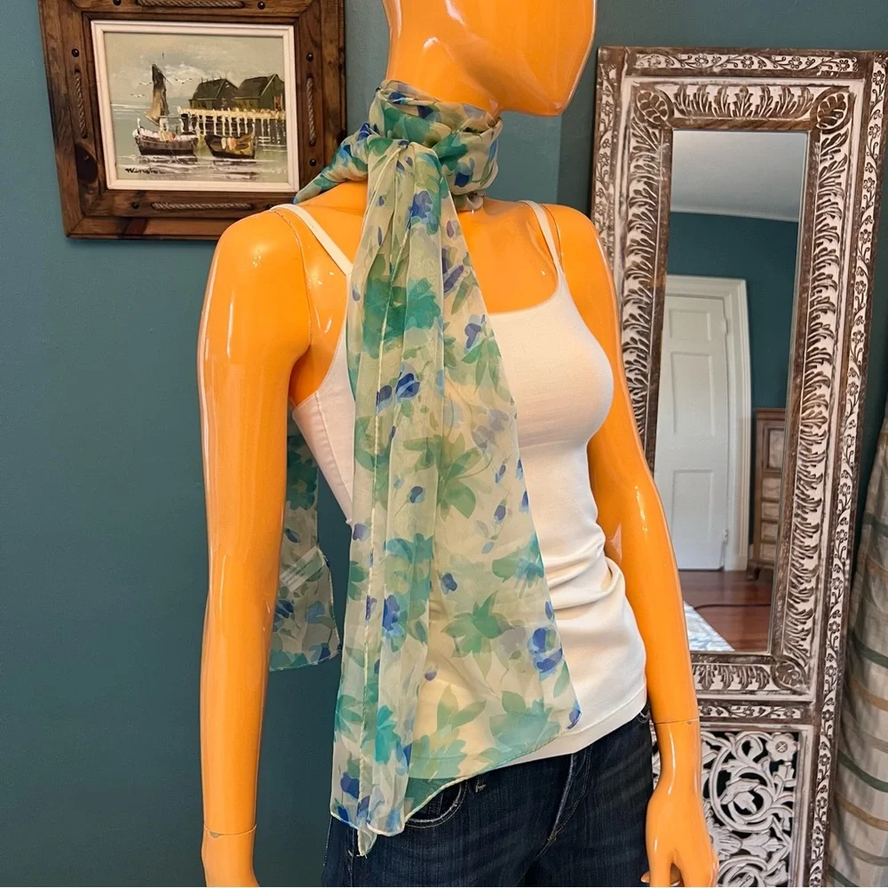 Extra Long Sheer Watercolor Floral Scarf